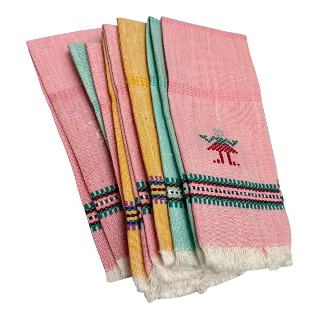 Vintage Cotton Linen Hand Loomed Napkins - Set of Eight For Sale