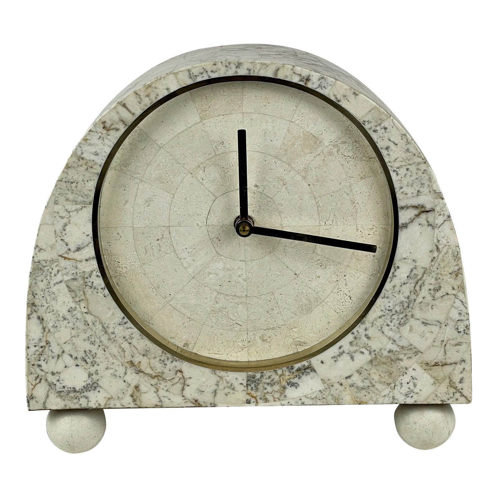 Mid-Century Modern Tessellated White Stone & Brass Desk Clock | Chairish