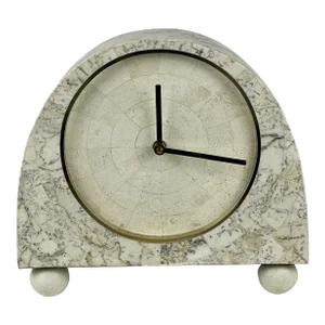 Mid-Century Modern Tessellated White Stone & Brass Desk Clock