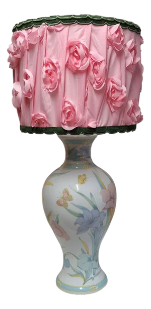 Vintage White Porcelain Table Lamp with Flower Motif from Hutschenreuther and Fabric Flower Shade, 1970s