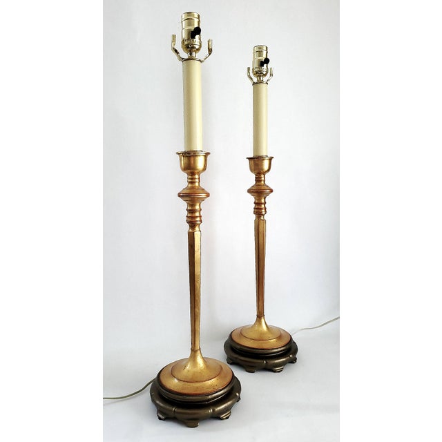Gold 38" Tall Lamp Pair French Empire Gold For Sale - Image 8 of 15