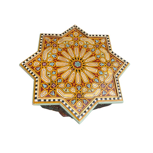 Moroccan Star Shaped Hand Painted Side Tables a Pair For Sale - Image 12 of 17