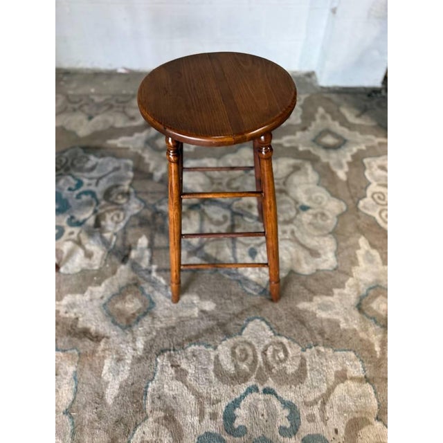 Vintage Early American Shaker Style Oak Wood Bar Stools. Set of 5 For Sale - Image 10 of 12