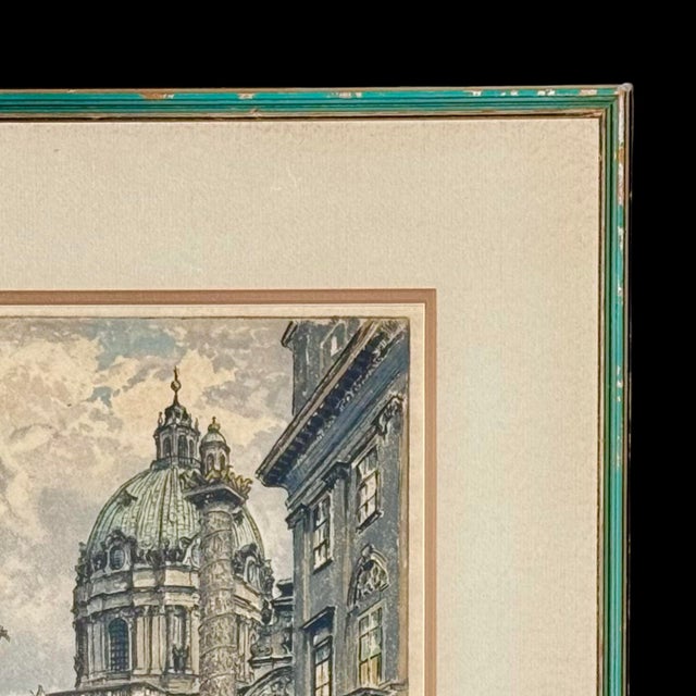 Antique Etching Karlskirche Vienna Baroque Architecture, Signed & Framed For Sale In San Diego - Image 6 of 9