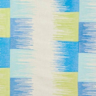 Schumacher Sunburst Stripe Embroidery Fabric in Blue & Lime For Sale
