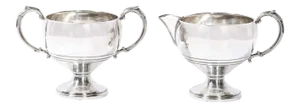 1940s Art Deco Sterling Sculptural Streamlined Handled Sugar & Creamer - A Pair