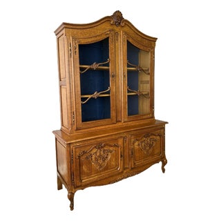 Vintage French Louis XIV Style Oak Display Cabinet For Sale