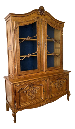 Vintage French Louis XIV Style Oak Display Cabinet