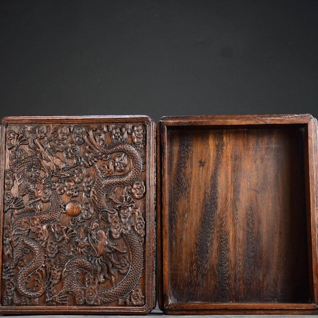 Brown Late 20th Century Carved Hardwood Box With Double Dragon Motif and Sliding Lid For Sale - Image 8 of 10