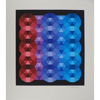Victor Vasarely, Kinetic Composition in Red, Black and Purple, Original Screenprint For Sale