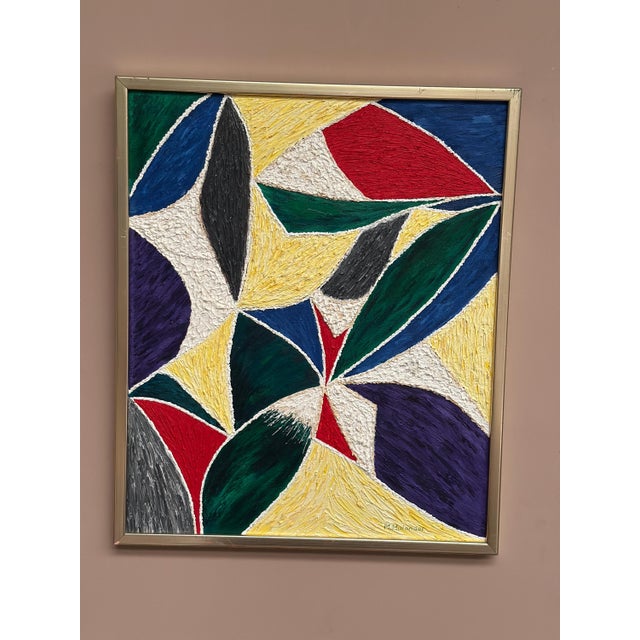 Original swedish oil on canvas – “abstract composition ii ” by m. Hulander – signed – vintage & framed – 58 × 49 cm (22.8"...