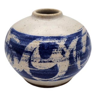 1970s MCM Studio Pottery Bud Vase in Cobalt Blue Abstract Glaze For Sale