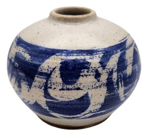 1970s MCM Studio Pottery Bud Vase in Cobalt Blue Abstract Glaze