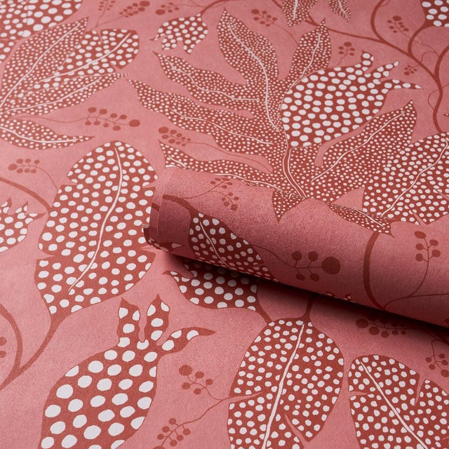 Schumacher Sample - Schumacher Schumacher X Marian McEvoy Polka Dot Jungle Wallcovering In Raspberry For Sale - Image 4 of 5
