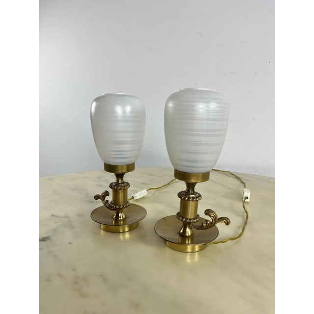 Mid-Century Modern Mid-Century Brass and Murano Glass Table Lamps, 1950s, Set of 2 For Sale - Image 3 of 9