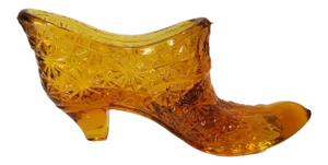 1970s Amber Wright Glass Daisy and Button Slipper Bud Vase