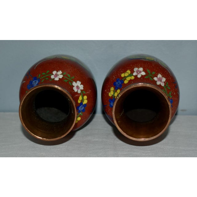 Vintage Pair of Chinese Cloisonné' Dragon Motif Vases For Sale - Image 12 of 12
