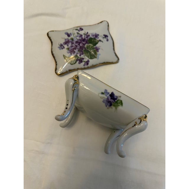 Vintage Porcelain Trinket Box With Violets and Gilded Accents. For Sale - Image 4 of 6