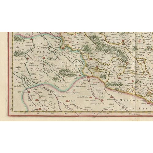 Paper Antique Map of Berry, Bourges and Sancerre from Blaeu, France, 1642 For Sale - Image 7 of 10