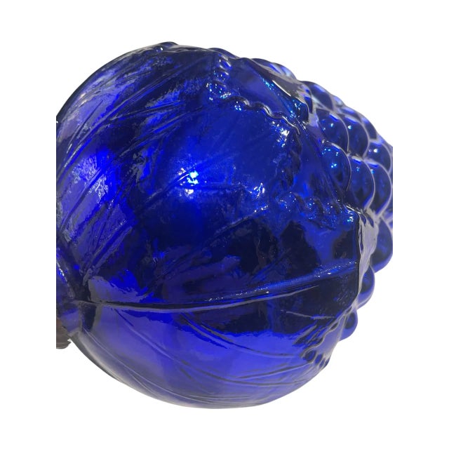 1970s Large Vintage Cobalt Blue Glass Kugel Style Ornament With Brass Cap For Sale - Image 5 of 12