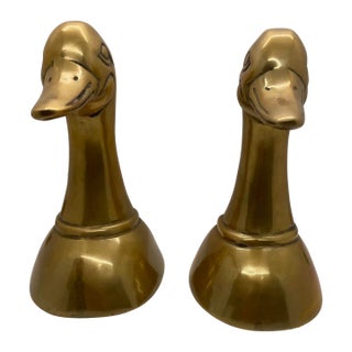 Mid-Century Modern Brass Mallard Duck Bookends- a Pair For Sale