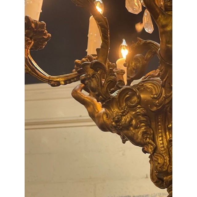 19th C. French Gilt Bronze and Crystal Cherub Chandelier For Sale - Image 4 of 7
