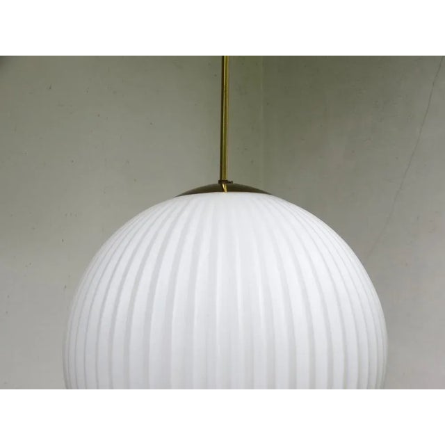 Metal Large Brass Ceiling Lamp with Pleated Ball, 1950s For Sale - Image 7 of 18