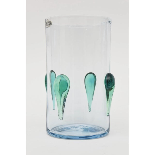 1960s Vintage Blenko Glass Blue, Green Clear Vase or Vessel With Applied Glass Teardrops 60's For Sale - Image 5 of 9