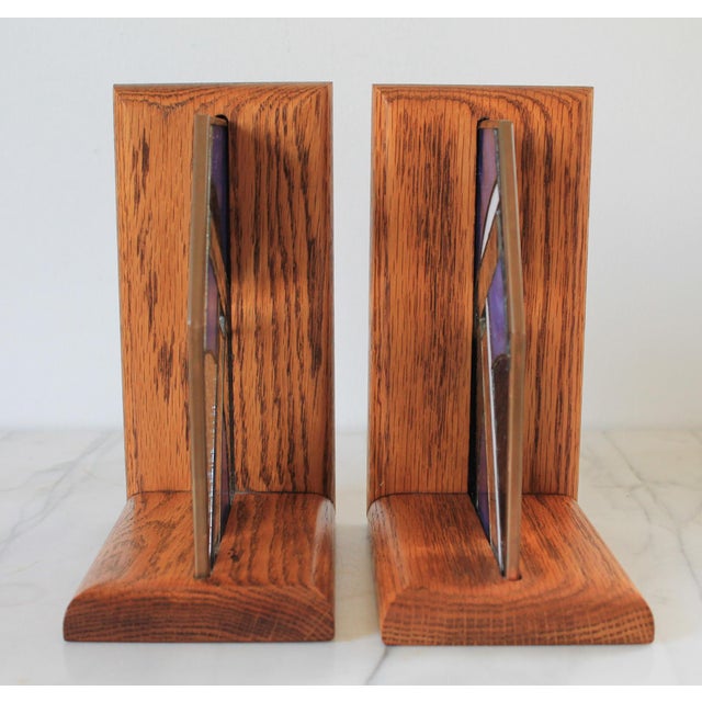 Pair of Vintage Wood and Stained Glass Bookends For Sale - Image 9 of 10