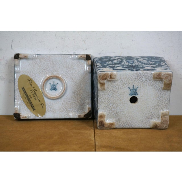 Blue Mid 20th Century United Wilson Blue & White Rectangular Planter & Underplate For Sale - Image 8 of 12