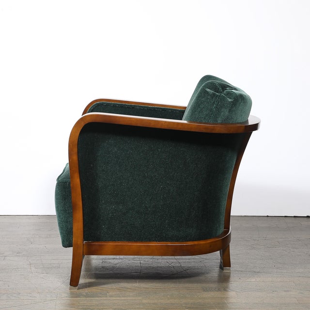 Wood Pair of Art Deco Walnut Armchairs in Eucalyptus Mohair Velvet W/ Nickel Sabots For Sale - Image 7 of 18