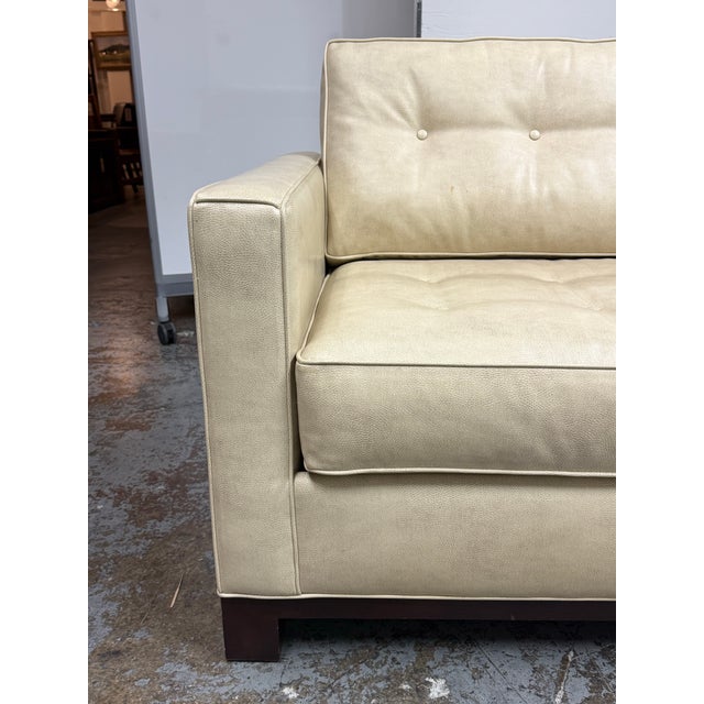 Queen Size Mid-Century Modern Vegan Leather Tufted Sleeper Sofa For Sale - Image 9 of 12