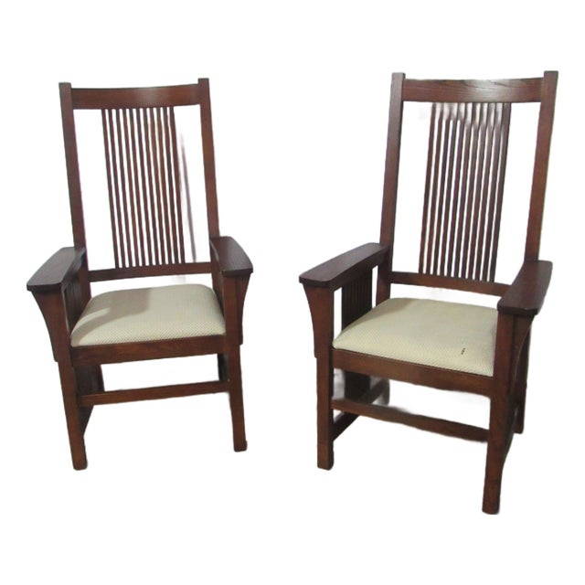 1980s Pair Mission Oak Pa House Pennsylvania Dining Room Chairs For Sale