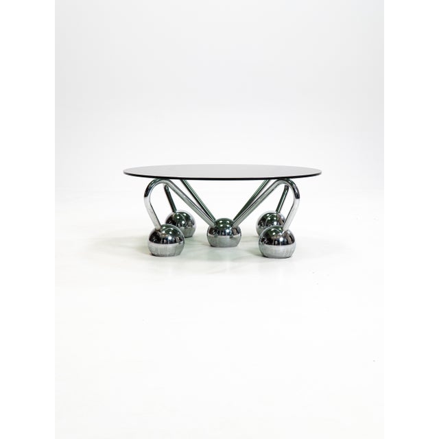 Sputnik Coffee Table in Chromed Metal and Smoked Glass, Italy, 1970s For Sale - Image 6 of 7
