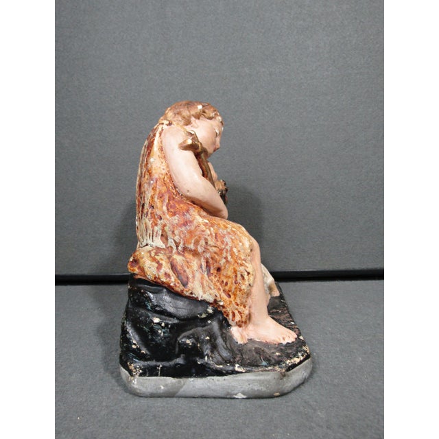 1920s Antique Chalkware St. John the Baptist With Lamb Sculpture For Sale - Image 5 of 9