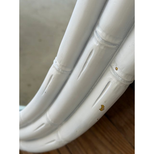 Vintage Faux Bamboo Oval Wall Palmette Mirror in Distressed White Finish For Sale - Image 11 of 12
