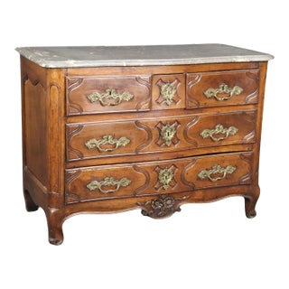 Period French Louis XV Walnut Marble Top Bronze Mounted Commode For Sale