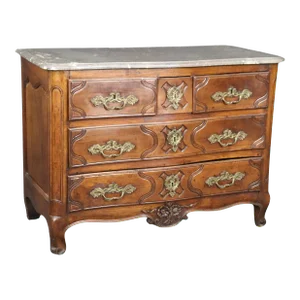 Period French Louis XV Walnut Marble Top Bronze Mounted Commode