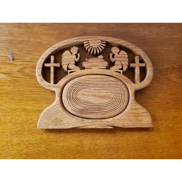 Wood Vintage Angels and Baby Jesus Wooden Collapsible Basket, Handmade in Virginia For Sale - Image 7 of 8