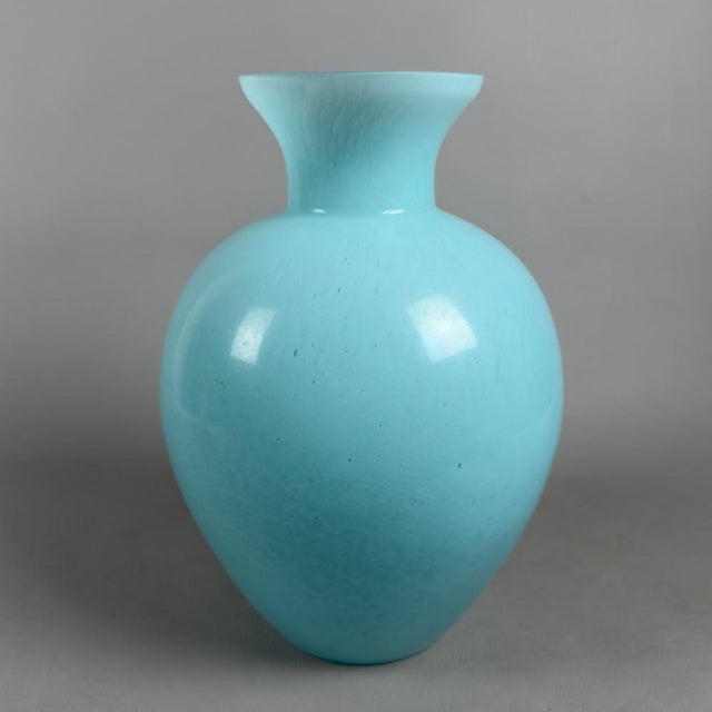 Large Vintage Murano Glass Vase with Spotted Blue Detailing, 1970s For Sale - Image 11 of 11