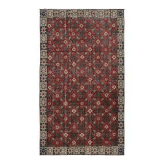 Vintage Distressed Rug, Red Diamond Star Lattice Over Rich Brown - Rug & Kilim For Sale