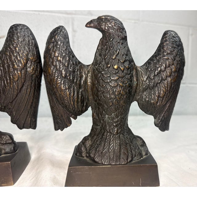 Metal Pair of Vintage Solid Bronze Realistic Open Winged American Bald Eagle Bookends For Sale - Image 7 of 12