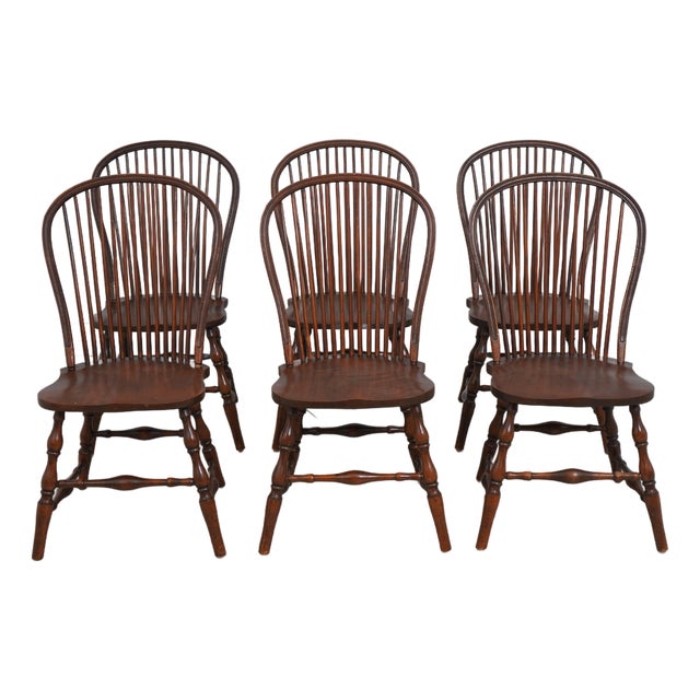 Set of 6 Bow Back English Windsor Chairs For Sale