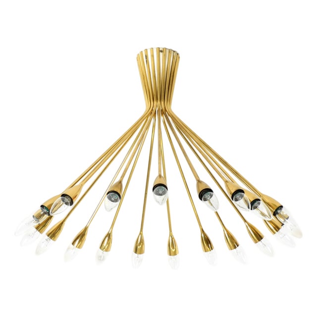 Large Mid-Century Modern Brass Sputnik Ceiling Light with 20 Arms, 1950s For Sale
