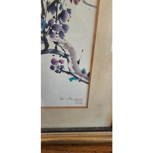 Wood Gorgeous Pair of Silk Chinese Paintings With Gilt Faux Bamboo Frames For Sale - Image 7 of 10