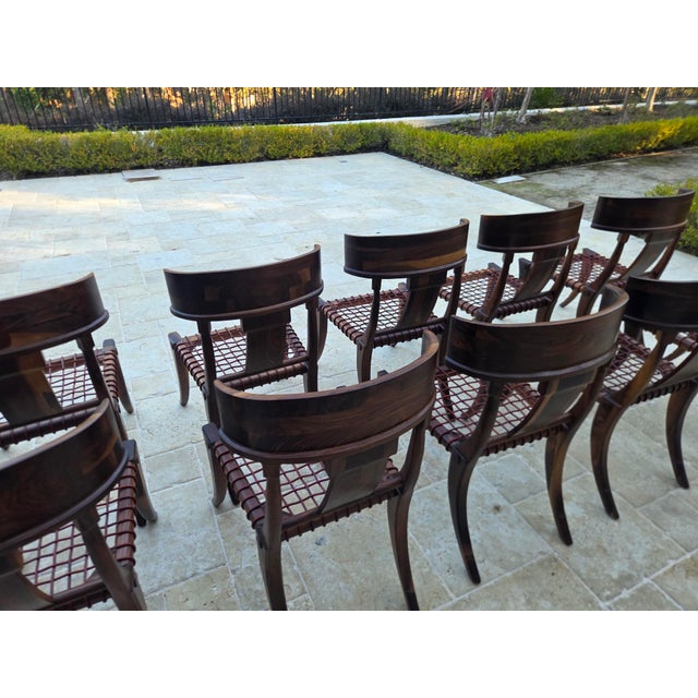 Vintage Klismos Style Solid Walnut Dining Chairs - Set of 10 For Sale - Image 15 of 17
