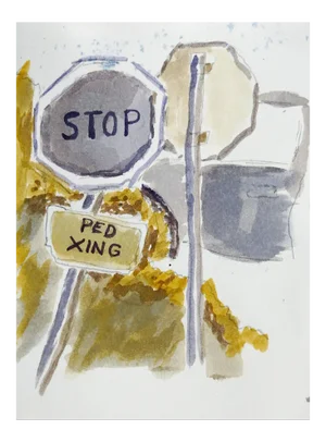Vintage Stop Sign & Architecture Watercolor Painting Double Sided