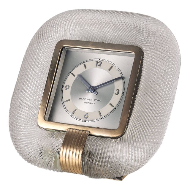 Murano Glass and Brass Table Clock by Ercole Barovier for Barovier & Toso, 1950s For Sale