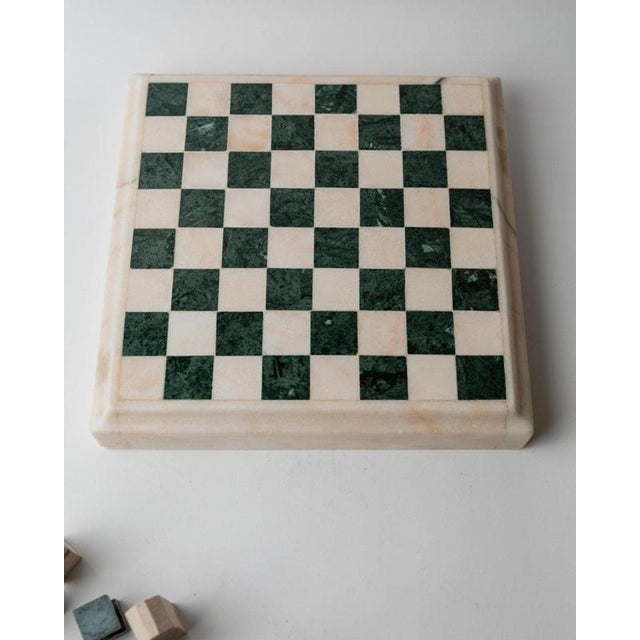 Vintage Marble Chess Set in Green and Beige Stone Chess, 1970s, Set of 33 For Sale - Image 14 of 17