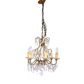 Antique Gilded Metal and Murano Glass Drop Chandelier, 1920s For Sale